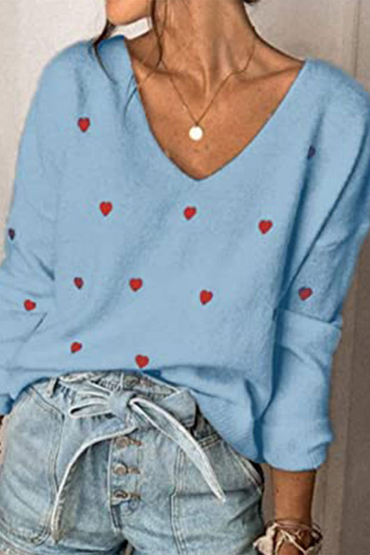 Stilla | Basic Løs Pullover Med V-udskæring Trykt