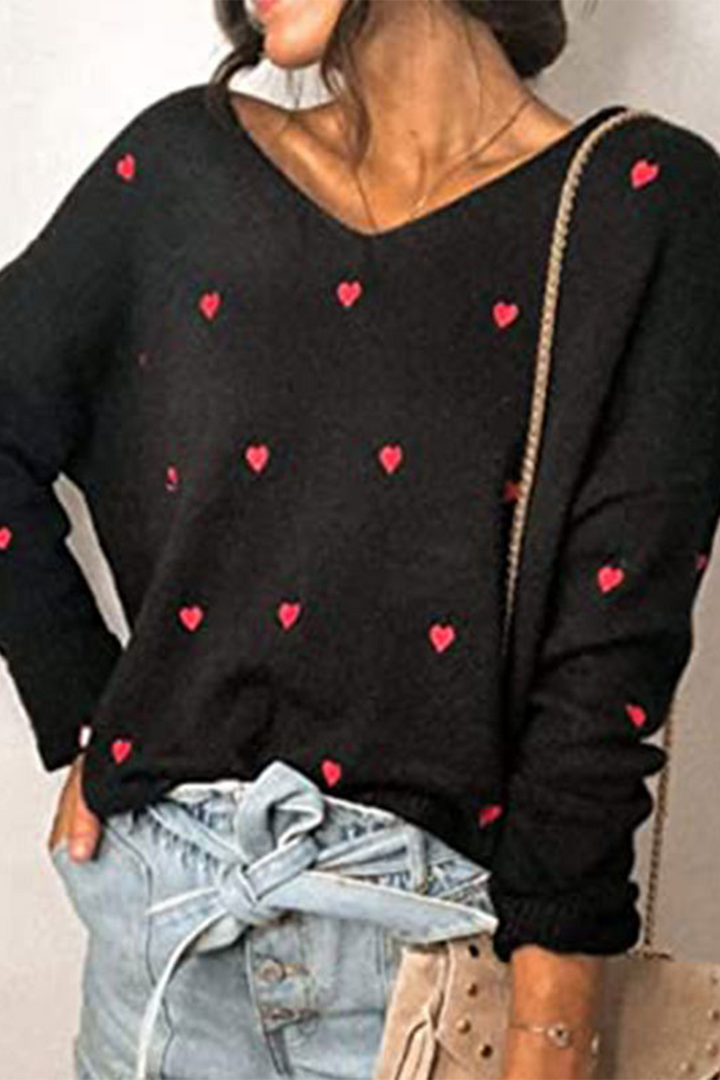 Stilla | Basic Løs Pullover Med V-udskæring Trykt