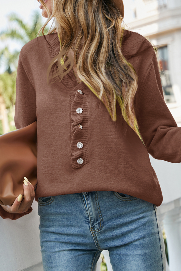 Stilla | Pullover Uni Løs Med Patchwork Sløjfe Og V-udskæring