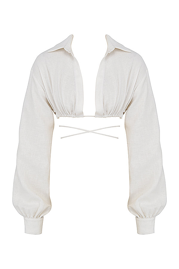 Stilla | Off White Cropped Slå Om Skjorte Med Foldet Talje Mini Nederdel