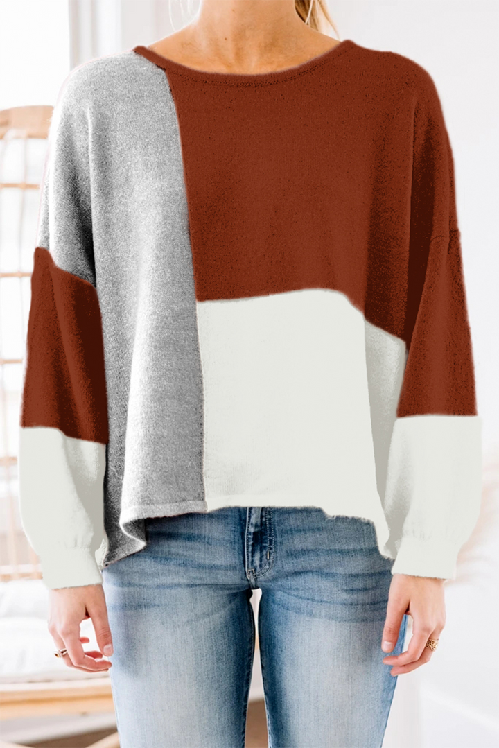 Stilla | Pullover Løs Patchwork Med Rund Halsudskæring Og Kontrasterende Overdel