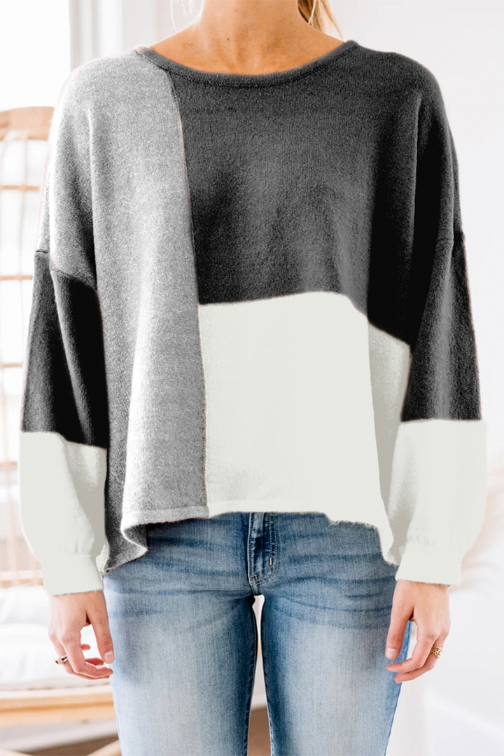 Stilla | Pullover Løs Patchwork Med Rund Halsudskæring Og Kontrasterende Overdel