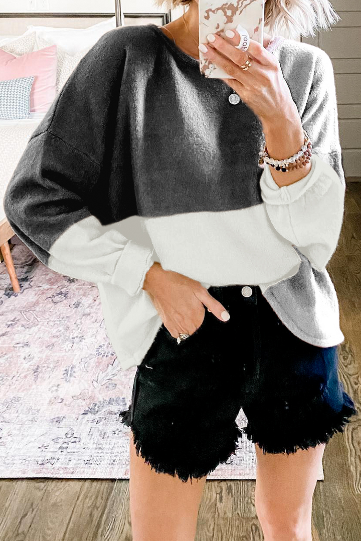 Stilla | Pullover Løs Patchwork Med Rund Halsudskæring Og Kontrasterende Overdel