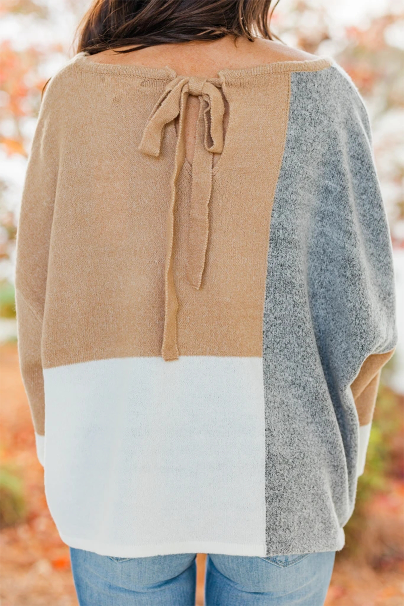 Stilla | Pullover Løs Patchwork Med Rund Halsudskæring Og Kontrasterende Overdel