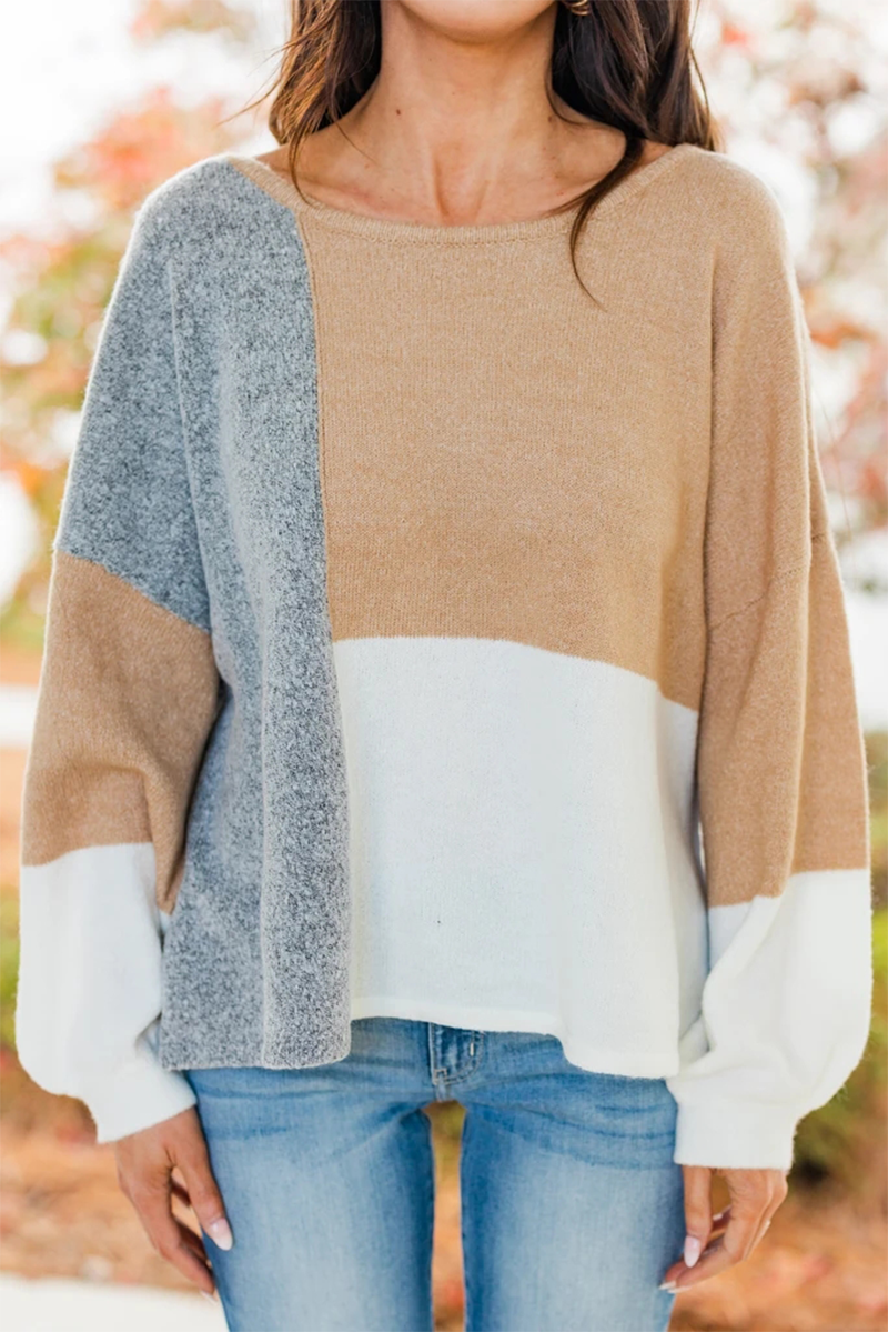 Stilla | Pullover Løs Patchwork Med Rund Halsudskæring Og Kontrasterende Overdel