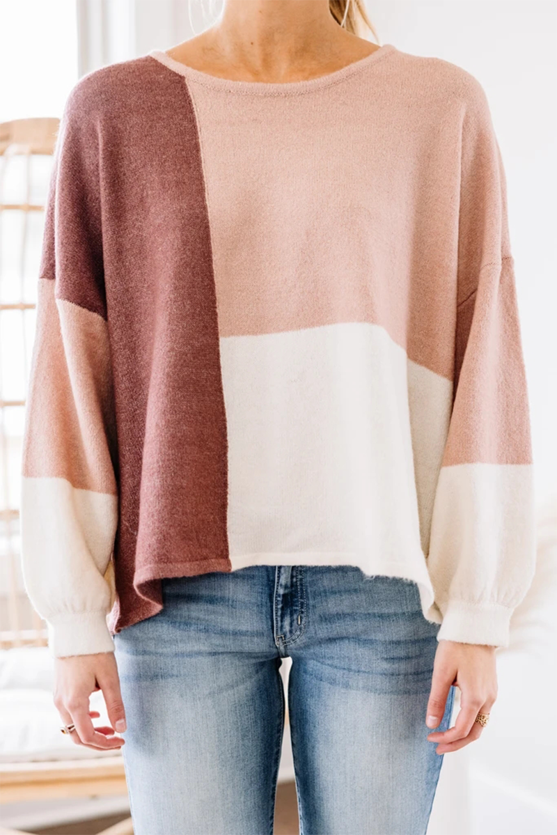 Stilla | Pullover Løs Patchwork Med Rund Halsudskæring Og Kontrasterende Overdel