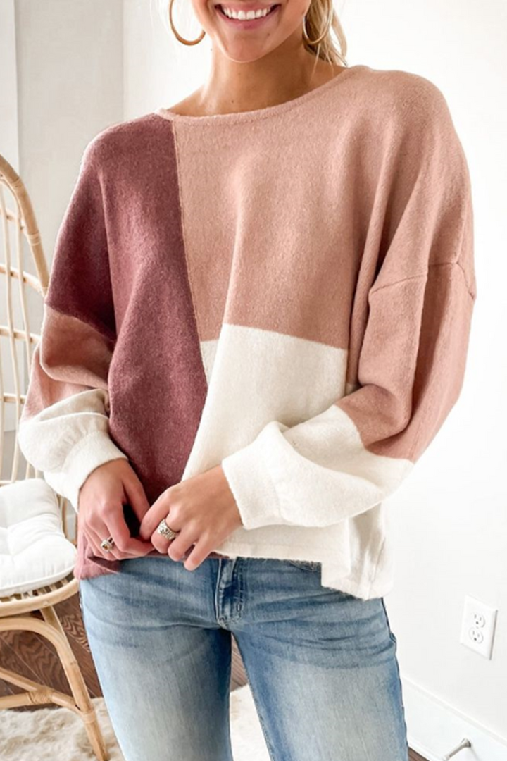 Stilla | Pullover Løs Patchwork Med Rund Halsudskæring Og Kontrasterende Overdel