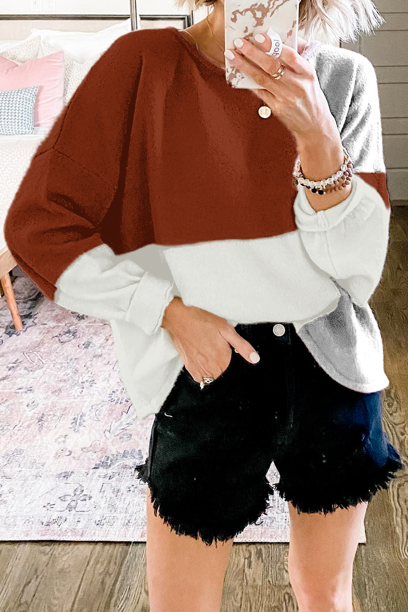 Stilla | Pullover Løs Patchwork Med Rund Halsudskæring Og Kontrasterende Overdel