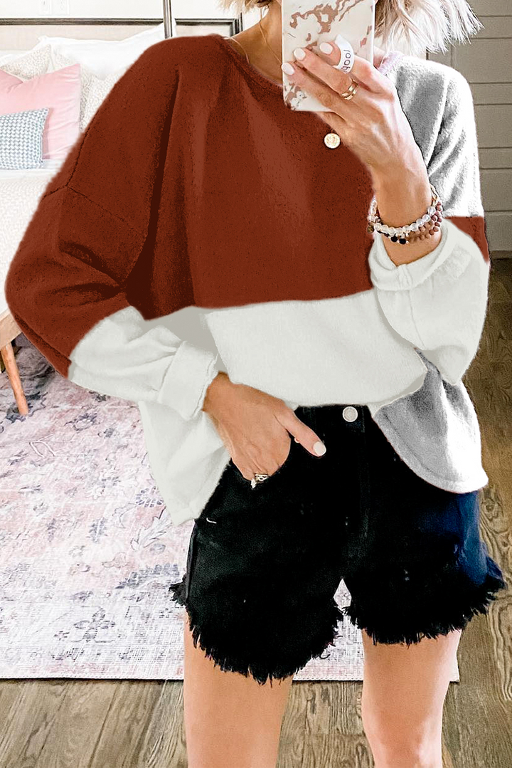 Stilla | Pullover Løs Patchwork Med Rund Halsudskæring Og Kontrasterende Overdel