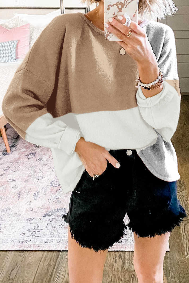 Stilla | Pullover Løs Patchwork Med Rund Halsudskæring Og Kontrasterende Overdel
