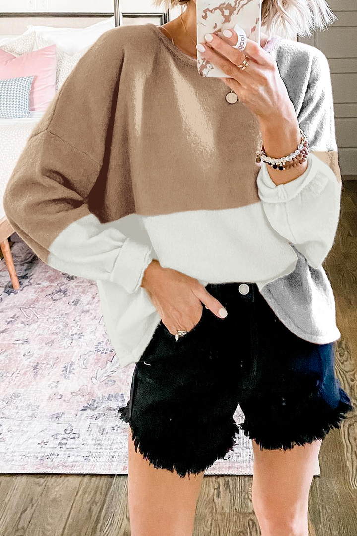 Stilla | Pullover Løs Patchwork Med Rund Halsudskæring Og Kontrasterende Overdel
