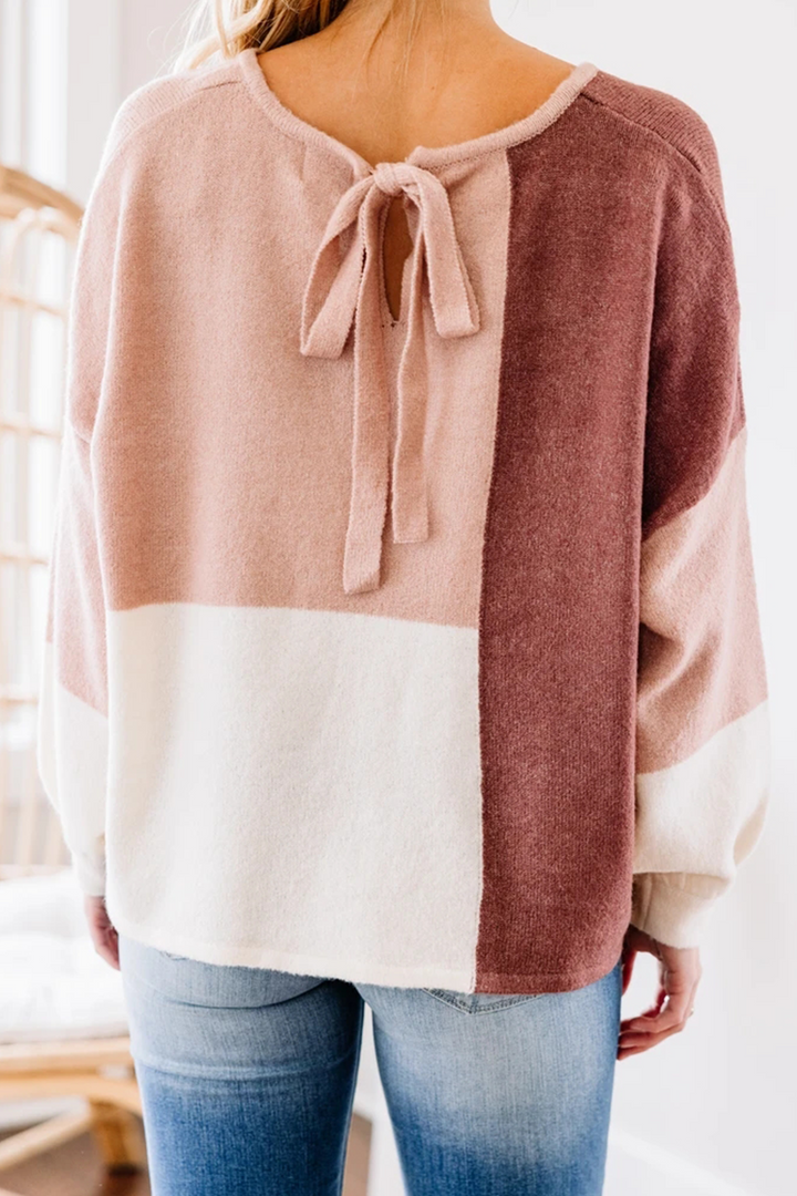 Stilla | Pullover Løs Patchwork Med Rund Halsudskæring Og Kontrasterende Overdel