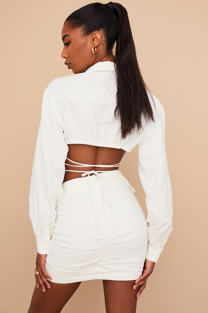 Stilla | Off White Cropped Slå Om Skjorte Med Foldet Talje Mini Nederdel