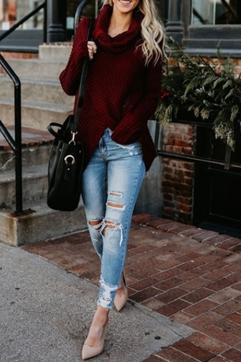 Stilla | Casual Rullekrave Sweater Med Fast Sløjfe