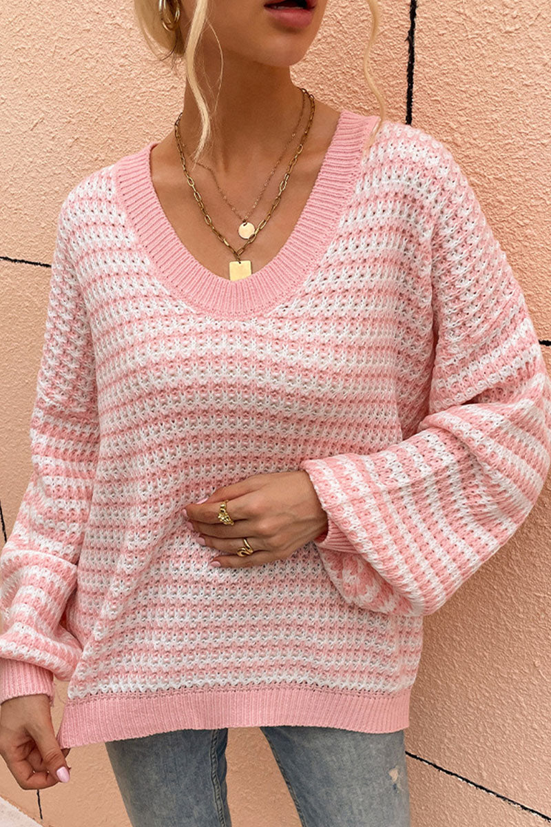 Stilla | Moderigtigt Stribet Casual V-hals Top Med Slids