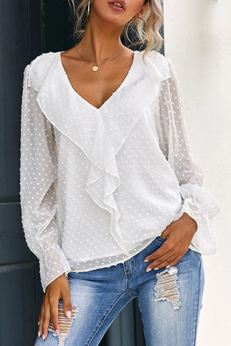 Stilla | Elegante Patchwork Overdele Med Flæser Og V-udskæring