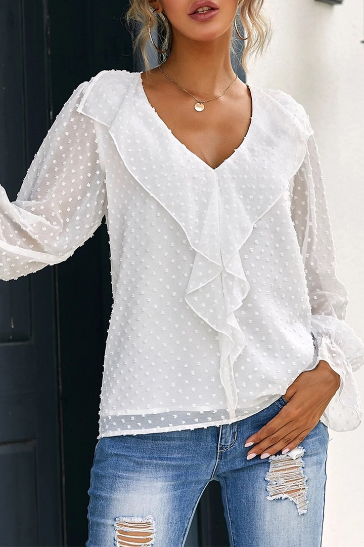 Stilla | Elegante Patchwork Overdele Med Flæser Og V-udskæring