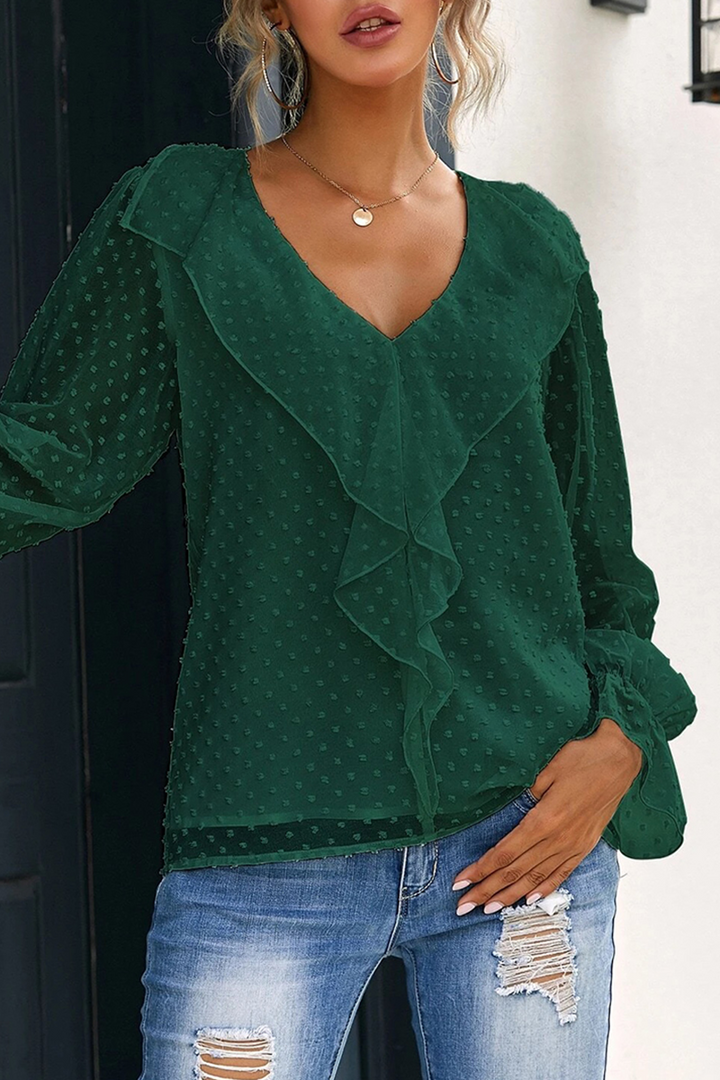 Stilla | Elegante Patchwork Overdele Med Flæser Og V-udskæring