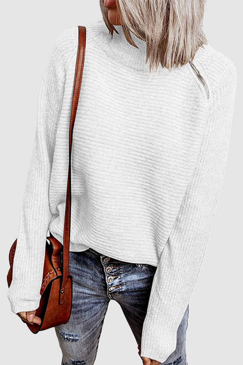 Stilla | Pullover Patchwork Enfarvet Casual Med Lynlås Og Rund Halsudskæring