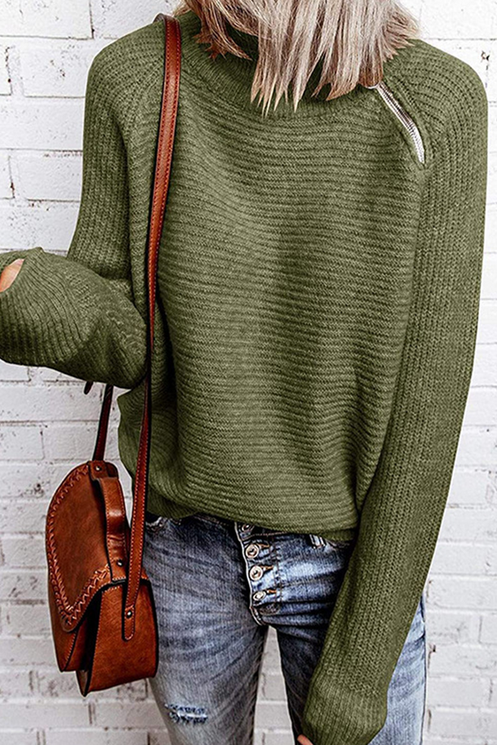 Stilla | Pullover Patchwork Enfarvet Casual Med Lynlås Og Rund Halsudskæring