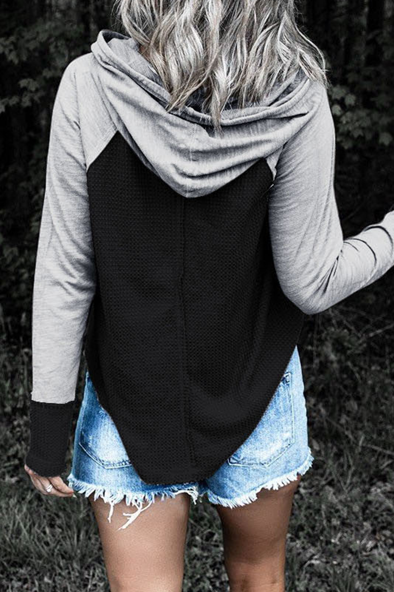 Stilla | Casual Patchwork-overdel med snor og kontrasthætte