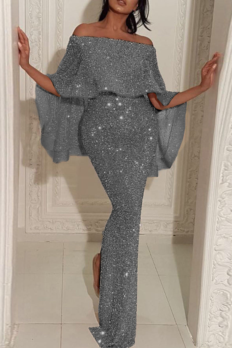Stilla | Mode Sexet Solid Split Joint Slids Off the Shoulder Aftenkjole