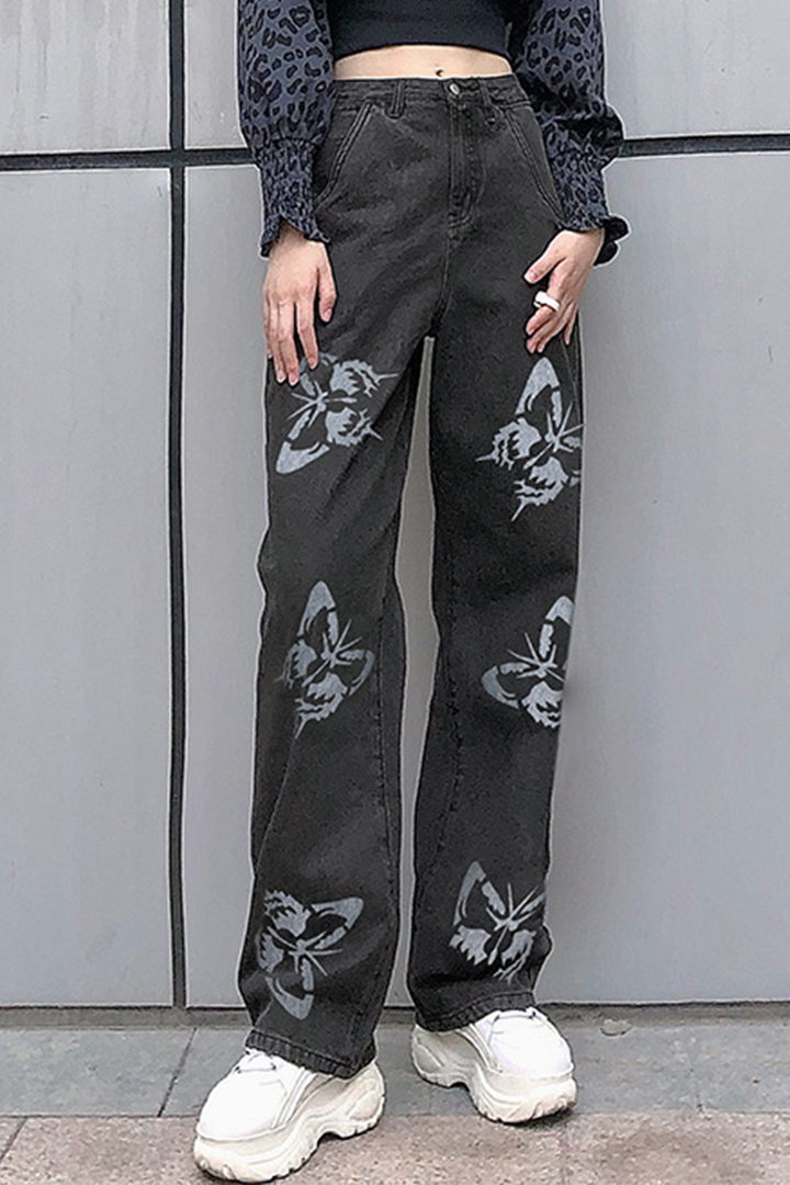 Stilla | Bred Ben Lige Bukser Med Sommerfugltryk, Streetwear