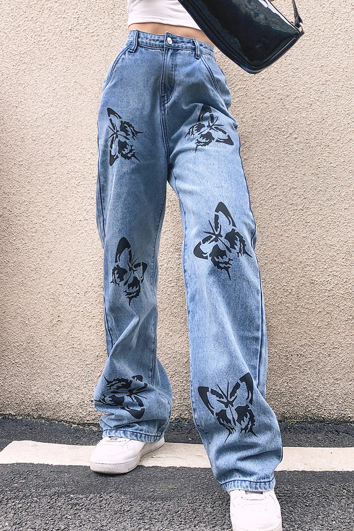 Stilla | Bred Ben Lige Bukser Med Sommerfugltryk, Streetwear