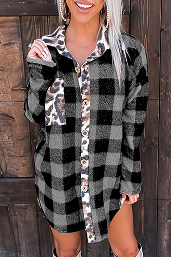 Stilla | Casual toppe med omklappet krave og ternet leopardprint
