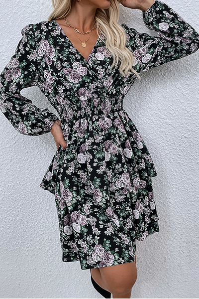 Stilla | Afslappet Elegant Floral Split Joint Fold V-hals Kjoler