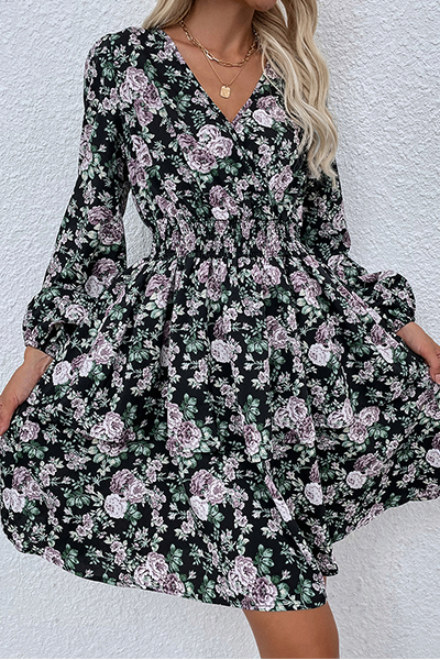 Stilla | Afslappet Elegant Floral Split Joint Fold V-hals Kjoler