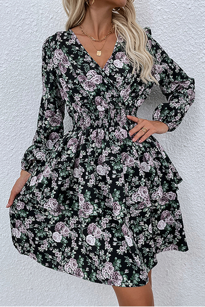 Stilla | Afslappet Elegant Floral Split Joint Fold V-hals Kjoler