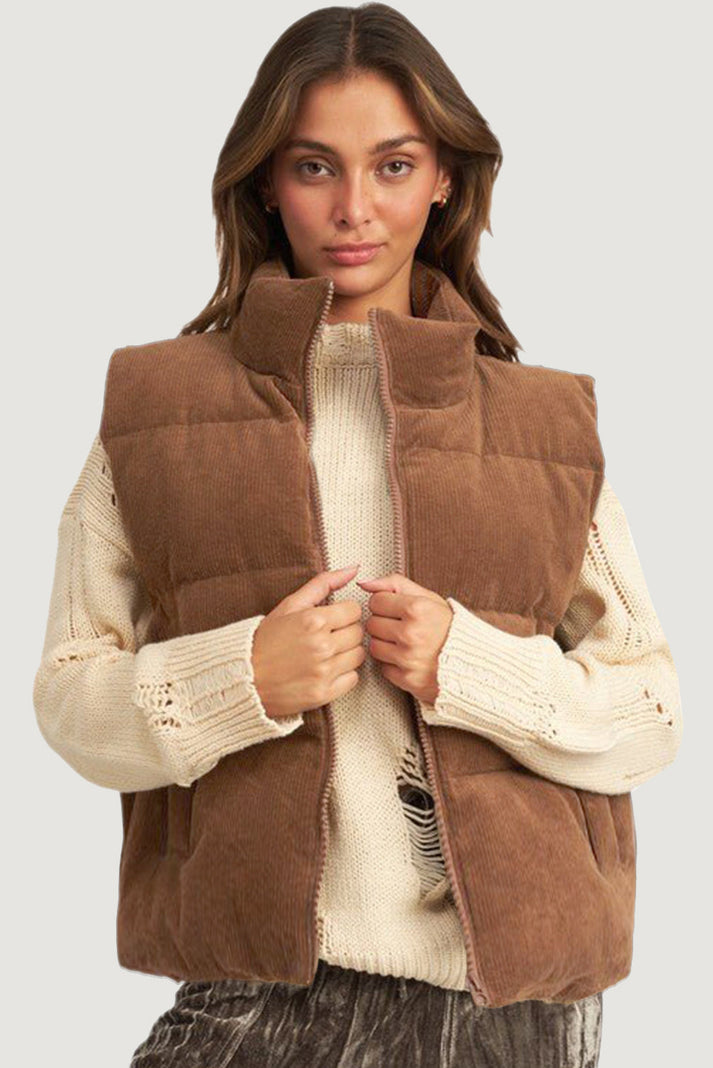 Stilla | Gilet Damer Quilted Cordstof Med Lynlås