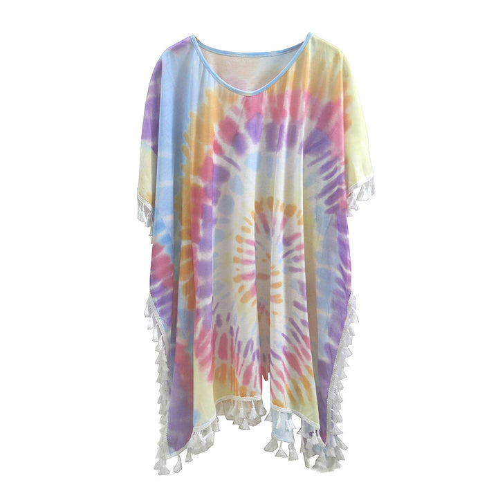 Kvindes fashionable kaftan med trendy leopardmønster og frynser Skovae