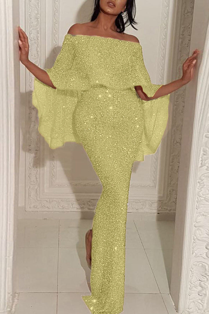 Stilla | Mode Sexet Solid Split Joint Slids Off the Shoulder Aftenkjole