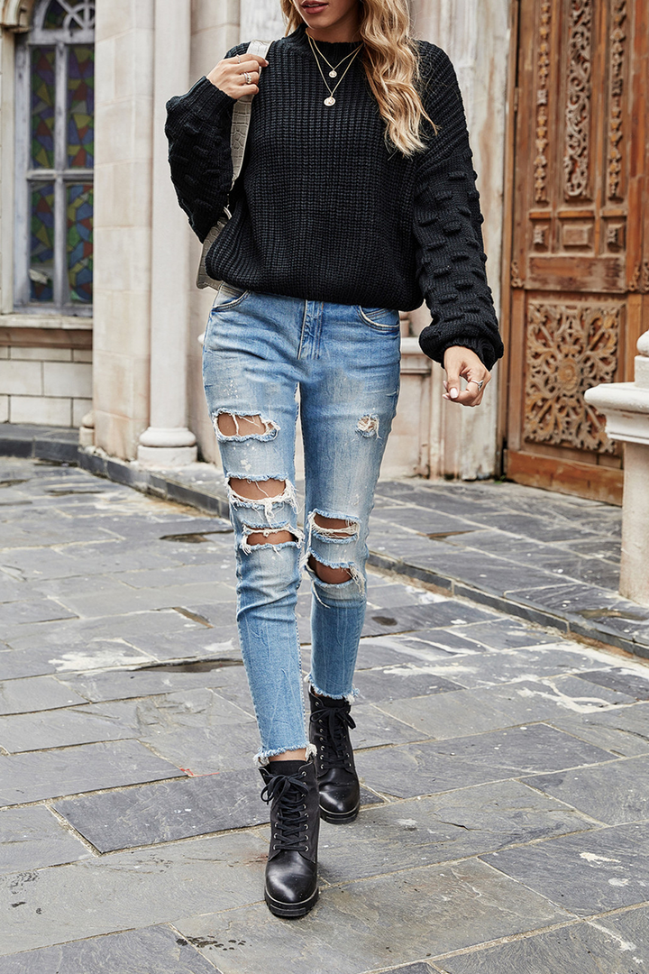 Stilla | Rundhals-T-shirt med Ensfarvet Patchwork-Mønster