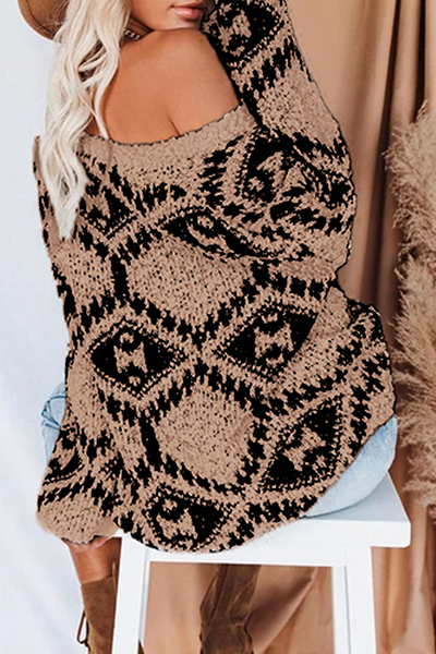 Stilla | Geometrisk Strik V-Udskæring Pullover