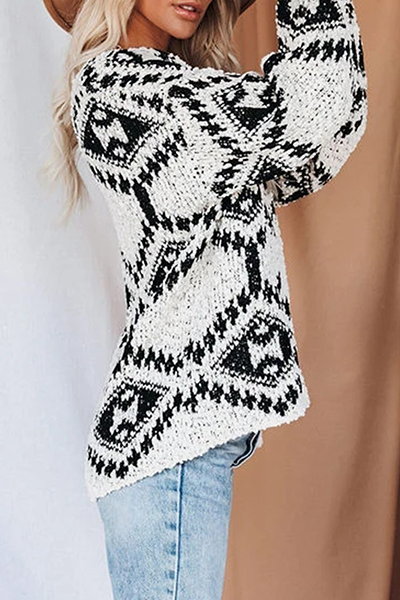 Stilla | Geometrisk Strik V-Udskæring Pullover