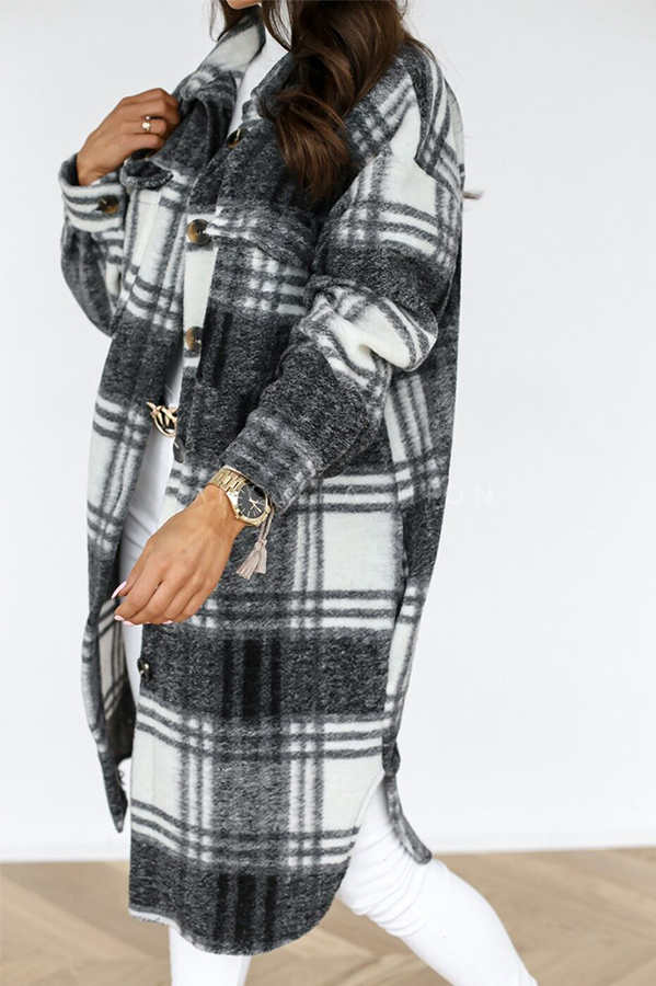 Stilla | Casual og Elegant Rutedesign Ydre Tøj Med Lomme Lukning og Omslaget Krave