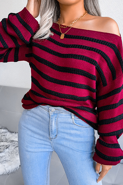 Stilla | Casual Toppe Med Skulderfrie Stropper I Stribet Patchwork Kontrast