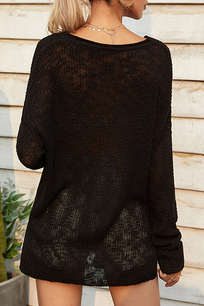 Stilla | Basic Casual Ensfarvet Sweater Med V-udskæring og Snøre