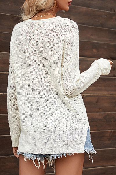 Stilla | Basic Casual Ensfarvet Sweater Med V-udskæring og Snøre