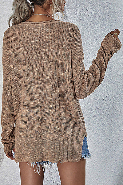Stilla | Basic Casual Ensfarvet Sweater Med V-udskæring og Snøre