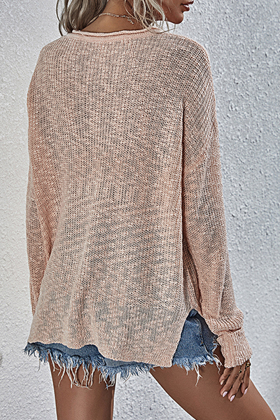 Stilla | Basic Casual Ensfarvet Sweater Med V-udskæring og Snøre