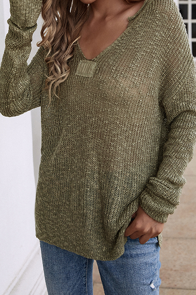 Stilla | Basic Casual Ensfarvet Sweater Med V-udskæring og Snøre