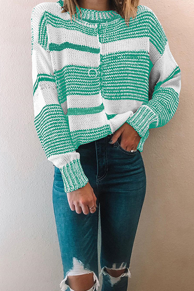 Stilla | Casual Rundhals Pullover med Kontrasterende og Stribet Slids