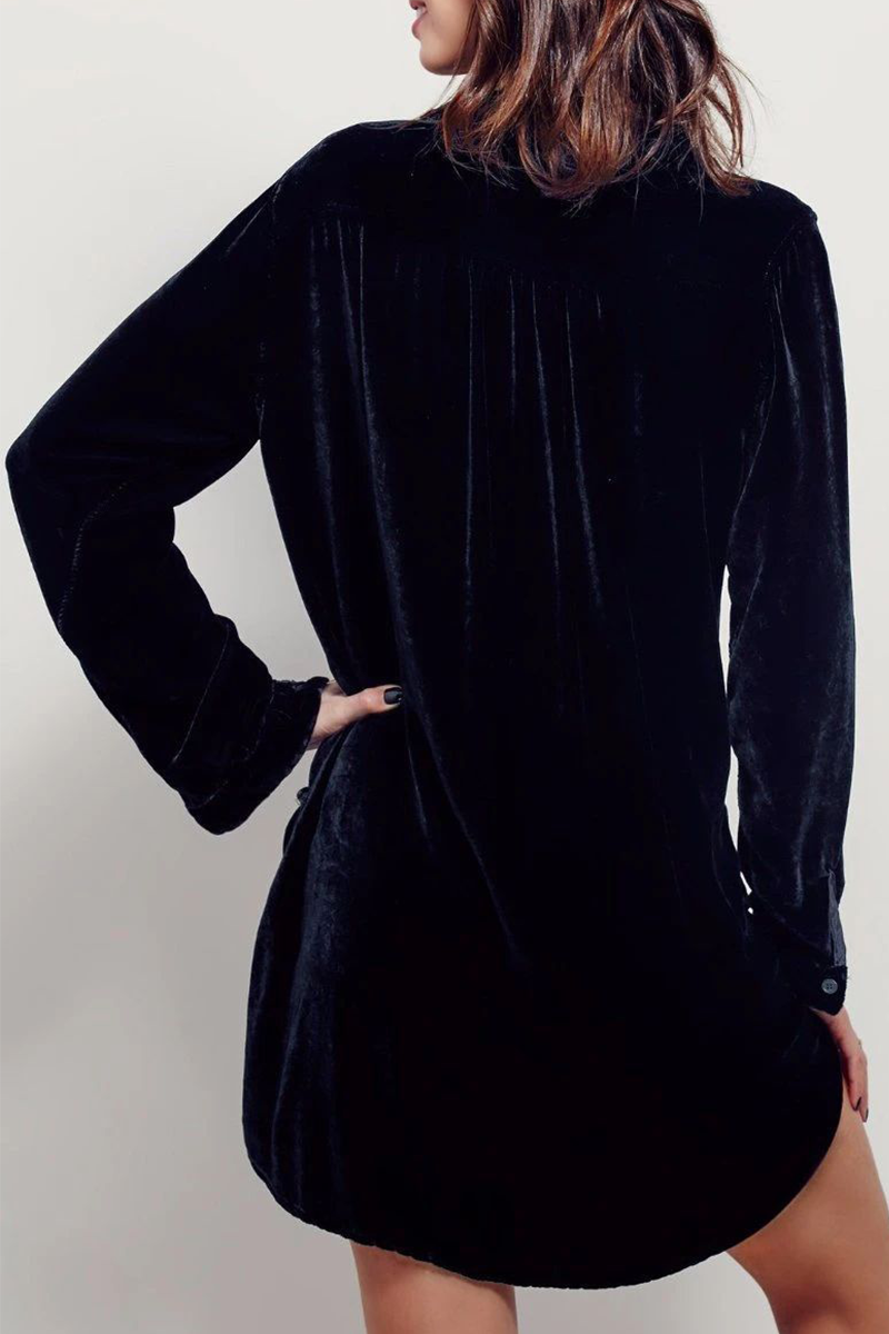 Stilla | Fashion Afslappet Solid Split Joint Pocket Turndown Collar Skjorte Kjole Kjoler