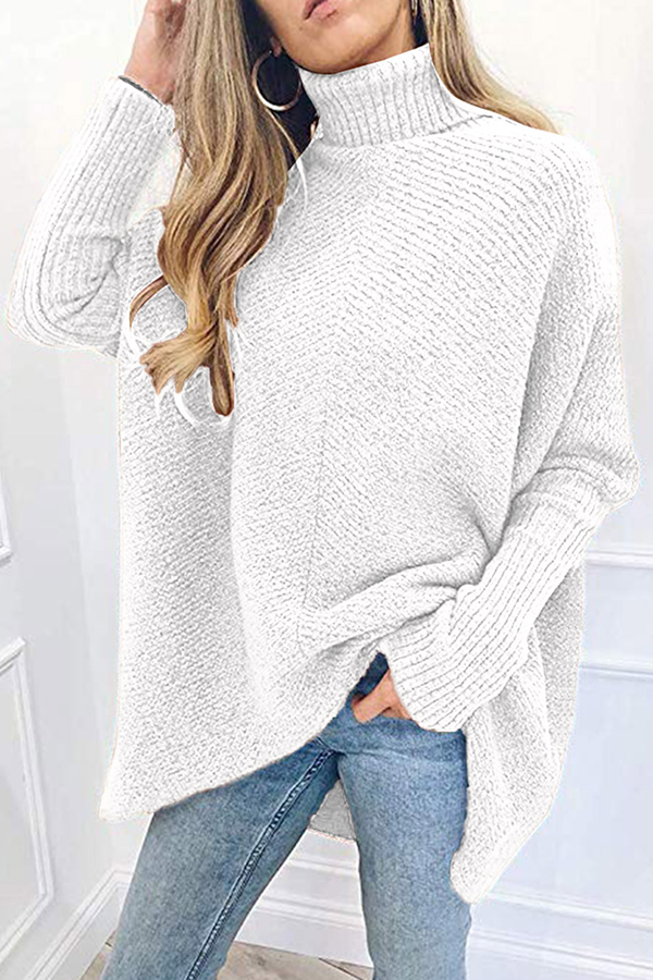 Stilla | Afslappet Solid Split Joint Basic Turtleneck Top Trøje