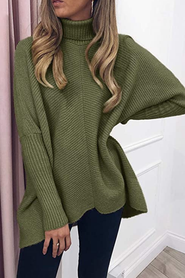 Stilla | Afslappet Solid Split Joint Basic Turtleneck Top Trøje