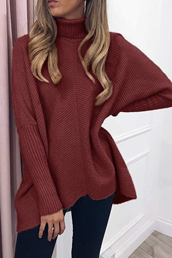 Stilla | Afslappet Solid Split Joint Basic Turtleneck Top Trøje
